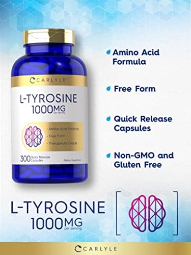 Cápsulas de L-Tirosina Carlyle 1000mg | 300 Contenido | Grado Terapéutico | Suplemento No GMO y Sin Gluten para Hombres y Mujeres - imagen 3