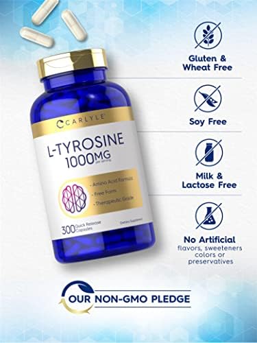 Cápsulas de L-Tirosina Carlyle 1000mg | 300 Contenido | Grado Terapéutico | Suplemento No GMO y Sin Gluten para Hombres y Mujeres - imagen 4