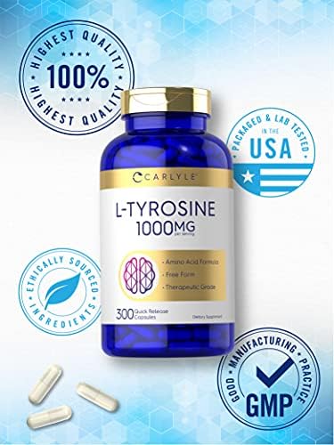 Cápsulas de L-Tirosina Carlyle 1000mg | 300 Contenido | Grado Terapéutico | Suplemento No GMO y Sin Gluten para Hombres y Mujeres - imagen 5
