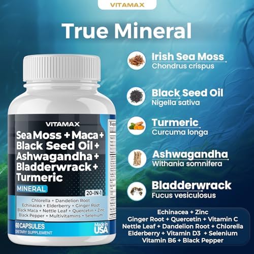 Aceite de Semilla de Negro de Musgo Marino, Maca, Ashwagandha, Bladderwrack y Cúrcuma - Miel de Manuka, Saúco, Vitamina C y D3, Diente de León y - imagen 2