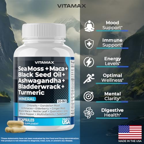 Aceite de Semilla de Negro de Musgo Marino, Maca, Ashwagandha, Bladderwrack y Cúrcuma - Miel de Manuka, Saúco, Vitamina C y D3, Diente de León y - imagen 4