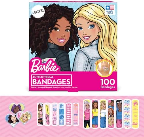 Curitas Antibacteriales para Niños Barbie, 100 Piezas en 3 Tamaños, Adhesivas y Flexibles para Cortes y Raspones. ¡Gran Regalo para Niños! - imagen 1