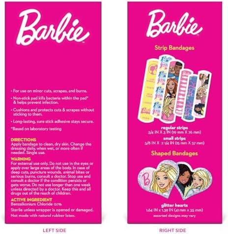 Curitas Antibacteriales para Niños Barbie, 100 Piezas en 3 Tamaños, Adhesivas y Flexibles para Cortes y Raspones. ¡Gran Regalo para Niños! - imagen 7