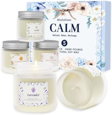 Juego de 5 Velas Aromáticas BlissfulOasis, Largas Duración, Ingredientes Naturales y Seguros, Perfectas para Regalos de Cumpleaños y San Valentín - imagen 1