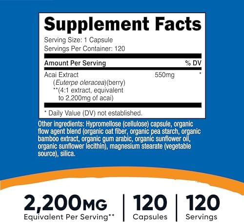 Extracto de Acai Nutricost 120 Cápsulas - 120 Porciones, Euterpe Oleracea, Libre de GMO, Sin Gluten y Vegetariano - imagen 2