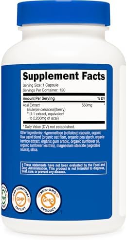Extracto de Acai Nutricost 120 Cápsulas - 120 Porciones, Euterpe Oleracea, Libre de GMO, Sin Gluten y Vegetariano - imagen 5
