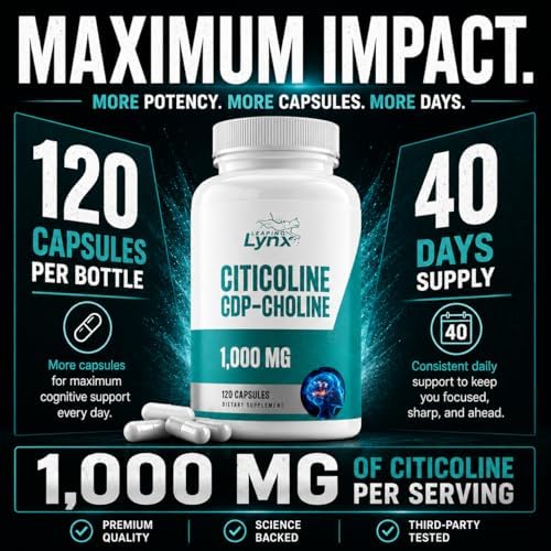 Cápsulas de Citicolina Leaping Lynx 1000 mg (CDP Colina) – 120 piezas – Suplemento para el cerebro, enfoque y memoria – Nootrópico, No GMO, - imagen 2