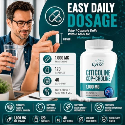 Cápsulas de Citicolina Leaping Lynx 1000 mg (CDP Colina) – 120 piezas – Suplemento para el cerebro, enfoque y memoria – Nootrópico, No GMO, - imagen 4