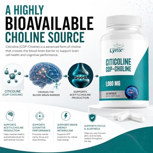 Cápsulas de Citicolina Leaping Lynx 1000 mg (CDP Colina) – 120 piezas – Suplemento para el cerebro, enfoque y memoria – Nootrópico, No GMO, - imagen 5