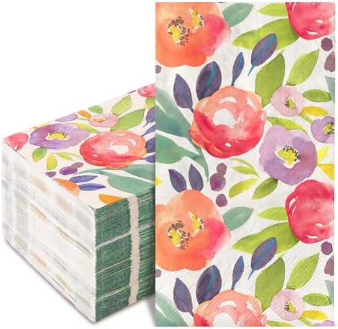 Servilletas de Papel Decorativas AnyDesign de Flores Acuareladas, 80 Pzs, Desechables para Bodas, Cumpleaños y Baby Shower - imagen 1
