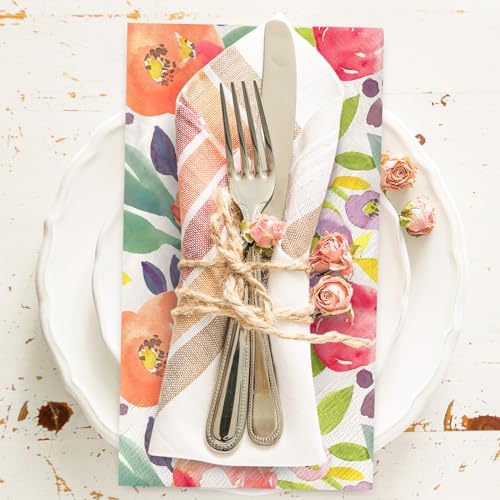 Servilletas de Papel Decorativas AnyDesign de Flores Acuareladas, 80 Pzs, Desechables para Bodas, Cumpleaños y Baby Shower - imagen 3