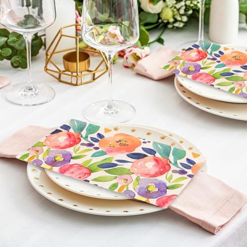 Servilletas de Papel Decorativas AnyDesign de Flores Acuareladas, 80 Pzs, Desechables para Bodas, Cumpleaños y Baby Shower - imagen 4