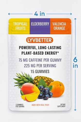 Gomitas Energéticas Lyvbetter - 3 Sabores Diferentes - 75mg de Cafeína por Gomita, 3 Gomitas por Porción - Total de 15 Gomitas - imagen 2