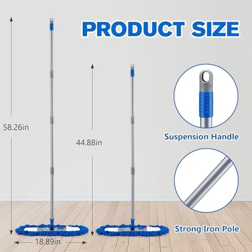 Mopa de Microfibra Neeklinny para Pisos de Madera, Mango Largo de 58, Mop Lavable 180° para Azulejos, Laminado, Vinil y Limpieza de Pelo de Mascotas - imagen 2
