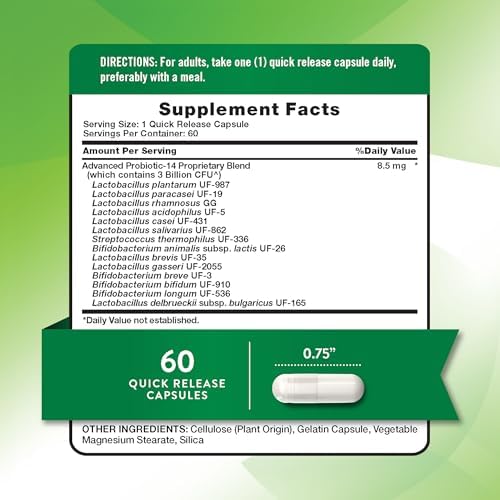 Cápsulas de Probióticos Nature's Truth | 3 Mil millones de UFC | 60 piezas | Para hombres y mujeres | 14 cepas | Suplemento sin OGM y libre de gluten - imagen 2