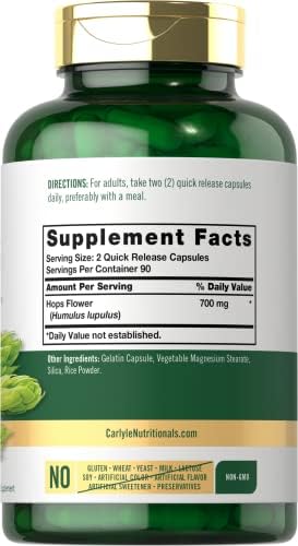 Suplemento de Lúpulo Carlyle 700mg | 180 Cápsulas | Sin OGM y Libre de Gluten | Hierba Tradicional - imagen 2