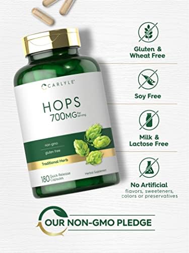 Suplemento de Lúpulo Carlyle 700mg | 180 Cápsulas | Sin OGM y Libre de Gluten | Hierba Tradicional - imagen 4