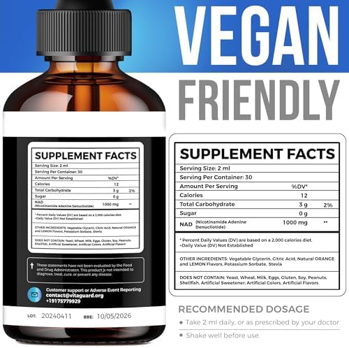 Suplementos Vita Guard Pure NAD+ 1000mg en Gotas Líquidas para Hombres y Mujeres | Suplemento Natural con Sabor a Limón y Naranja - imagen 3