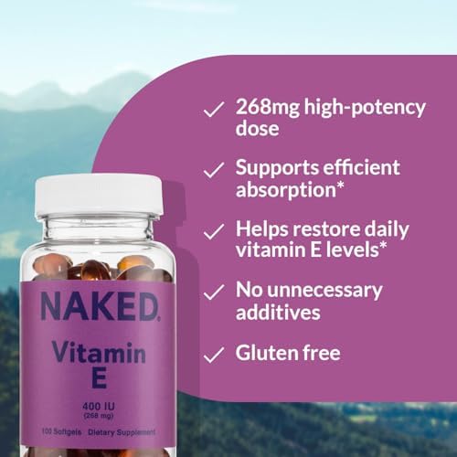 Naked Vitamina E 400 IU – Suplemento Natural de Vitamina E con Tocoferoles Mixtos para Soporte Antioxidante y Salud de la Piel – 100 Softgels - imagen 4