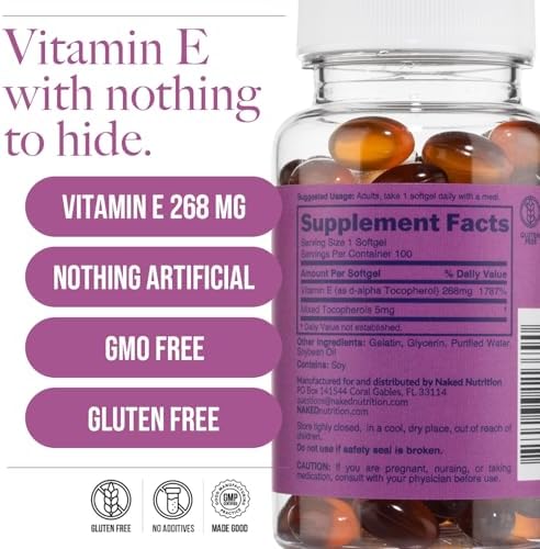 Naked Vitamina E 400 IU – Suplemento Natural de Vitamina E con Tocoferoles Mixtos para Soporte Antioxidante y Salud de la Piel – 100 Softgels - imagen 5