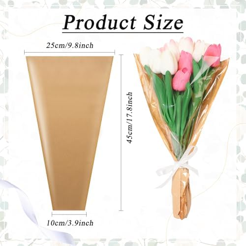 Kosotody 50 Piezas de Bolsas de Flores para Ramo, Fundas de Papel Kraft con Listones para Floristas, Bodas y Cumpleaños, 9.8x3.9x17.9 Pulgadas - imagen 2