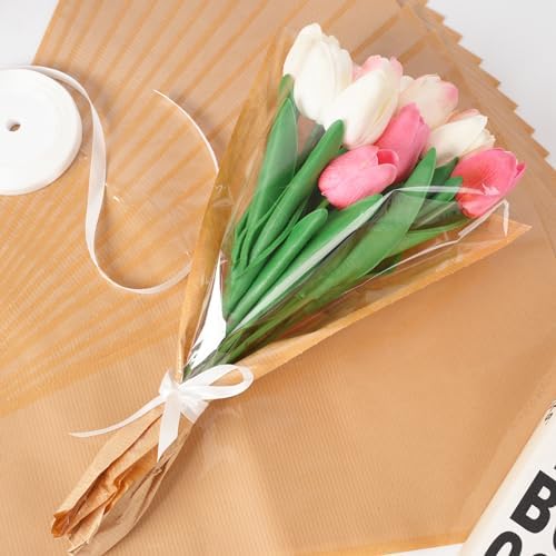 Kosotody 50 Piezas de Bolsas de Flores para Ramo, Fundas de Papel Kraft con Listones para Floristas, Bodas y Cumpleaños, 9.8x3.9x17.9 Pulgadas - imagen 3