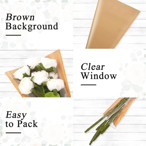 Kosotody 50 Piezas de Bolsas de Flores para Ramo, Fundas de Papel Kraft con Listones para Floristas, Bodas y Cumpleaños, 9.8x3.9x17.9 Pulgadas - imagen 4
