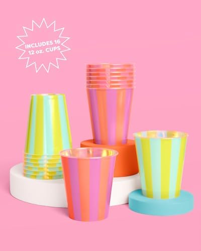 Vasos de Plástico Fetti Rosa y Verde para Fiesta en la Alberca | 16 piezas de 12 oz | Decoraciones Coloridas, Bebidas para Despedida de Soltera, - imagen 2