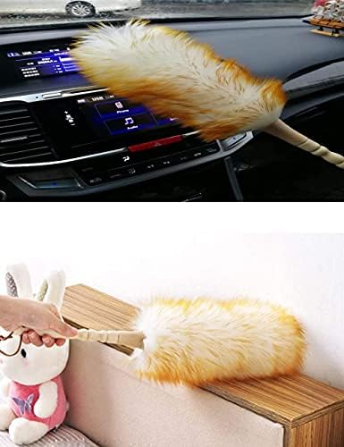 Duster de Plumas J&A de Lana de Cordero con Mango de Madera Sólido, Cabeza Flexible, Antiestático, 17.8 Pulgadas para Oficina, Hogar y Auto - imagen 3