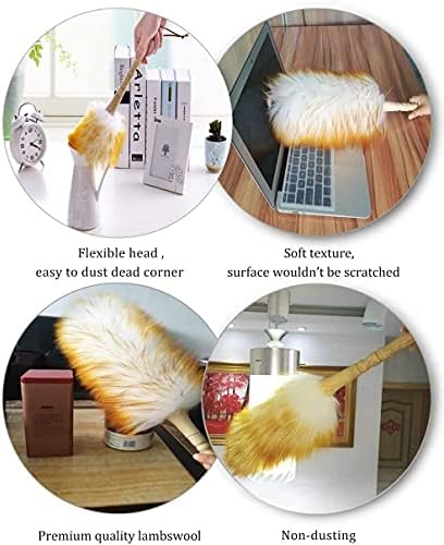 Duster de Plumas J&A de Lana de Cordero con Mango de Madera Sólido, Cabeza Flexible, Antiestático, 17.8 Pulgadas para Oficina, Hogar y Auto - imagen 4