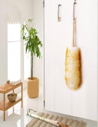 Duster de Plumas J&A de Lana de Cordero con Mango de Madera Sólido, Cabeza Flexible, Antiestático, 17.8 Pulgadas para Oficina, Hogar y Auto - imagen 5