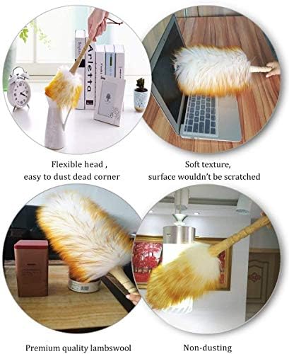 Duster de Plumas J&A de Lana de Cordero con Mango de Madera Sólido, Cabeza Flexible, Antiestático, 17.8 Pulgadas para Oficina, Hogar y Auto - imagen 6
