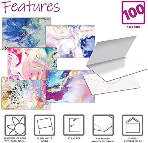 Paquete de 100 Tarjetas de Felicitación para Todas las Ocasiones Better Office Products, 4 x 6 pulgadas, 5 Diseños de Arte Abstracto, en Blanco con - imagen 3