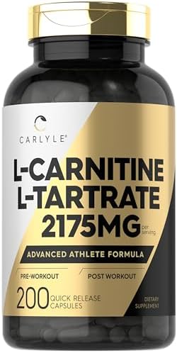 Carlyle L-Carnitina Tartrato 2175mg | 200 Cápsulas | Suplemento Avanzado para Atletas | Libre de Gluten y No GMO - imagen 1