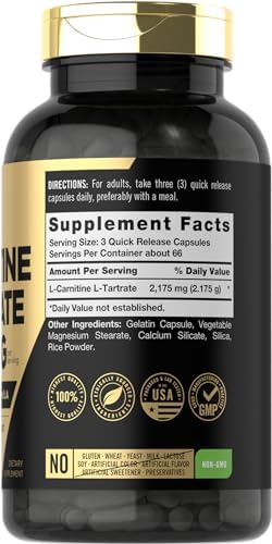 Carlyle L-Carnitina Tartrato 2175mg | 200 Cápsulas | Suplemento Avanzado para Atletas | Libre de Gluten y No GMO - imagen 2