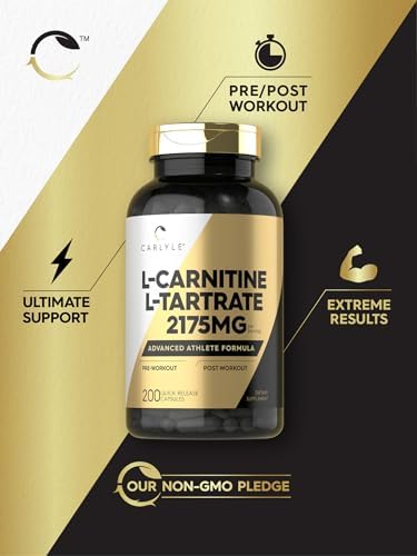 Carlyle L-Carnitina Tartrato 2175mg | 200 Cápsulas | Suplemento Avanzado para Atletas | Libre de Gluten y No GMO - imagen 4
