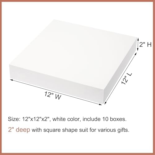 Cajas de Regalo Grandes Mefleet 12x12x2 Pulgadas con Tapa, Paquete de 10, Cajas Planas para Camisas, Bufandas, Regalos de Navidad, Cumpleaños y - imagen 2