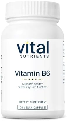 Vitaminas B6 Vital Nutrients - Pyridoxina HCl Vegana para Sistema Nervioso, Salud Muscular y Ósea - 100 Cápsulas Sin Gluten, Lácteos ni Soja - imagen 1