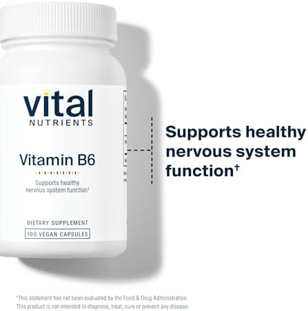 Vitaminas B6 Vital Nutrients - Pyridoxina HCl Vegana para Sistema Nervioso, Salud Muscular y Ósea - 100 Cápsulas Sin Gluten, Lácteos ni Soja - imagen 5