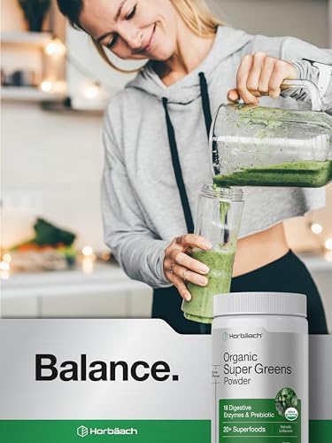 Horbäach Polvo de Verduras Orgánico | Suplemento de 5.29 oz | Con 20+ Superalimentos, 18 Enzimas Digestivas y Prebióticos | Alivia Gas, Incomodidad y - imagen 6