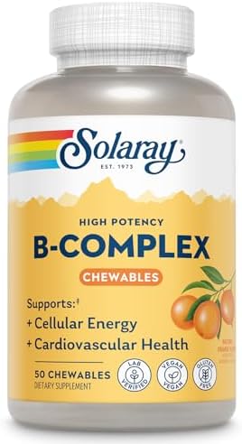 SOLARAY Complejo de Vitaminas B Naranja Masticables - Alta Potencia con VIT B12, B6, B2, Biotina, Ácido Fólico, Vitamina C, Energía Celular, Soporte - imagen 1
