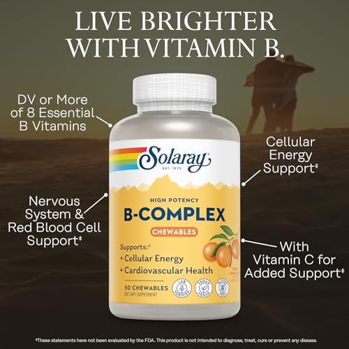 SOLARAY Complejo de Vitaminas B Naranja Masticables - Alta Potencia con VIT B12, B6, B2, Biotina, Ácido Fólico, Vitamina C, Energía Celular, Soporte - imagen 3