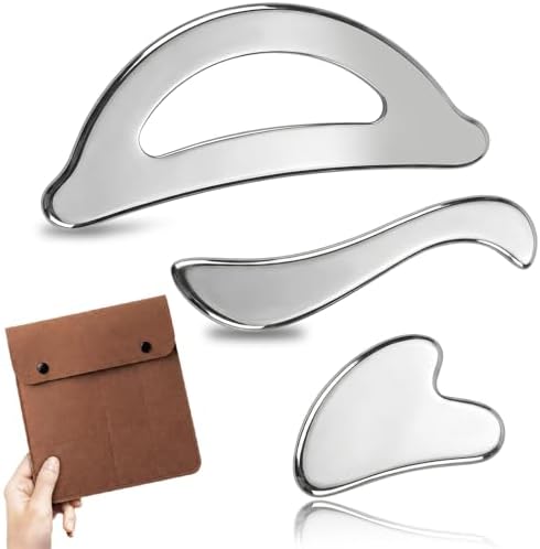 Set de Gua Sha y Raspador Muscular Rena Chris, Acero Inoxidable para Masaje de Tejido Profundo y Drenaje Linfático, Incluye Guía y Bolsa de Viaje - imagen 1