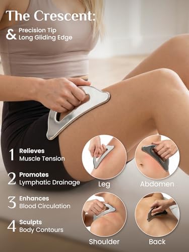 Set de Gua Sha y Raspador Muscular Rena Chris, Acero Inoxidable para Masaje de Tejido Profundo y Drenaje Linfático, Incluye Guía y Bolsa de Viaje - imagen 3