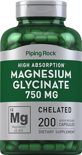Cápsulas de Magnesio Glicinato Piping Rock | 750mg | 200 Píldoras | Suplemento Quelado | Alta Absorción | Sin OGM y Sin Gluten - imagen 1