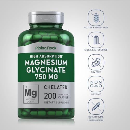 Cápsulas de Magnesio Glicinato Piping Rock | 750mg | 200 Píldoras | Suplemento Quelado | Alta Absorción | Sin OGM y Sin Gluten - imagen 3
