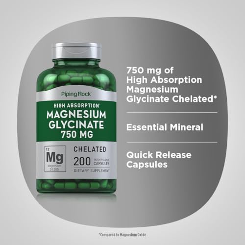Cápsulas de Magnesio Glicinato Piping Rock | 750mg | 200 Píldoras | Suplemento Quelado | Alta Absorción | Sin OGM y Sin Gluten - imagen 4