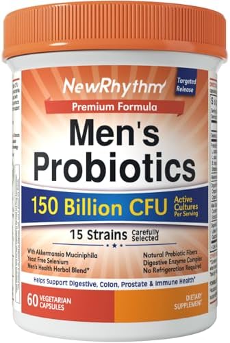 NewRhythm Probióticos para Hombres con Prebióticos, Selenio, Enzimas Digestivas, Akkermansia Muciniphila, Extracto de Arándano, 150 Mil Millones CFU, - imagen 1