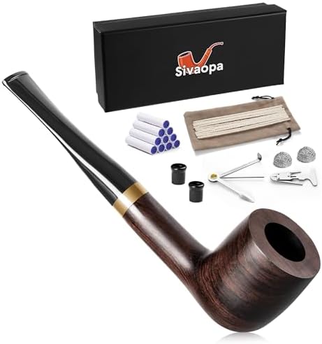Pipa de Tabaco Sivaopa Ébano Recta – Pipa de Madera Hecha a Mano con Diseño Clásico, Set de Limpieza y Bolsa de Viaje – Regalo Portátil para - imagen 1