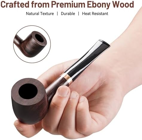 Pipa de Tabaco Sivaopa Ébano Recta – Pipa de Madera Hecha a Mano con Diseño Clásico, Set de Limpieza y Bolsa de Viaje – Regalo Portátil para - imagen 2